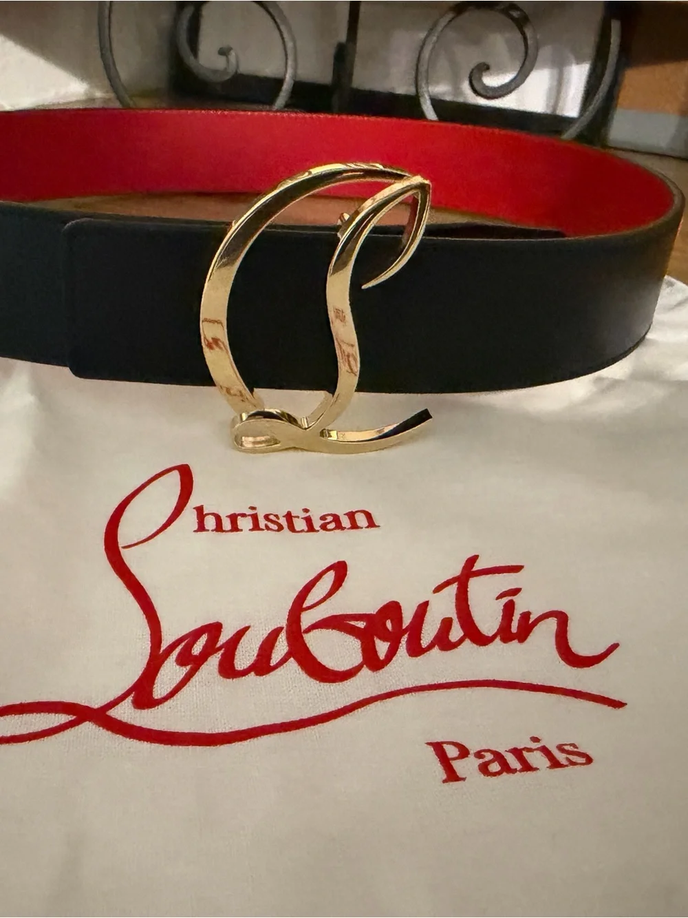Christian Louboutin Black Leather Belt with Gold Signature Buckle - Picture 5 of 11